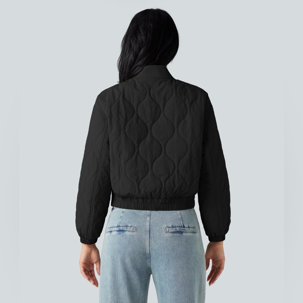 🖤Stand Collar Long Sleeve Casual Bomber Quilted Jacket with Pockets NWT Large - Picture 2 of 14